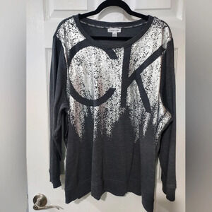 Calvin Klein Gray and Metallic Silver Long Sleeve Sweatshirt in Size 2X